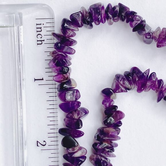 VTG Y2K Amethyst Chip Necklace 36" Natural Purple Gemstone Boho Strand Jewelry - Picture 9 of 16